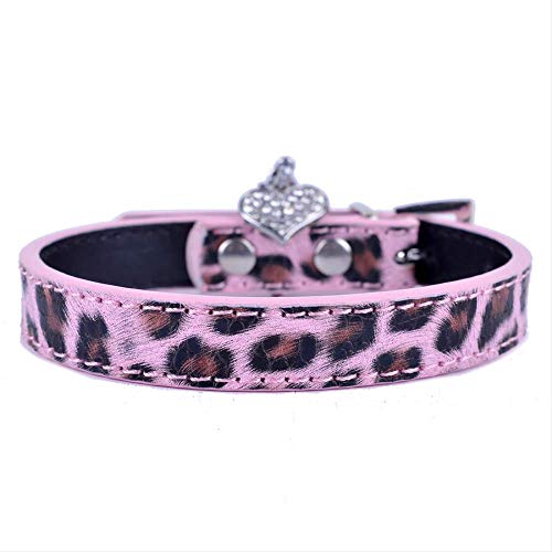 PMWLKJ Collar de Perro de Cuero de Leopardo Moda Ajustable 8-11 `` Suministros para Perros para Cachorros Color de Oro Rosa Blanco 1.5 * 42 cm M