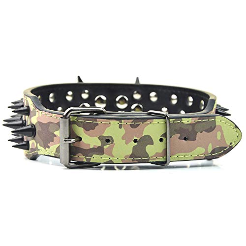 PMWLKJ Global Baby 2"Ancho Spike Studs Collares para Perros 4 Tamaños 7 Colores Cuero Fuerte Big Big Dog Collares para Mascotas XS Camo