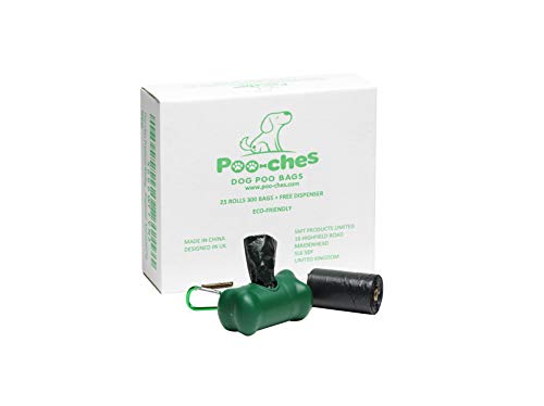 Poo-ches Premium Biodegradable Perro Poo Bolsas – Extra Fuerte y Extra Grande – en un Rollo – 300 Unidades con dispensador Gratis