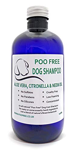 POO FREE 100% Natural - CHAMPÚ para Perros - con Aloe Vera, CITRONELA & NEEM - 250ml Sulfatos, Sin Parabenos, Sin Silicona. Concentrado, Limpia, Calma, Hidrata, Alivia.