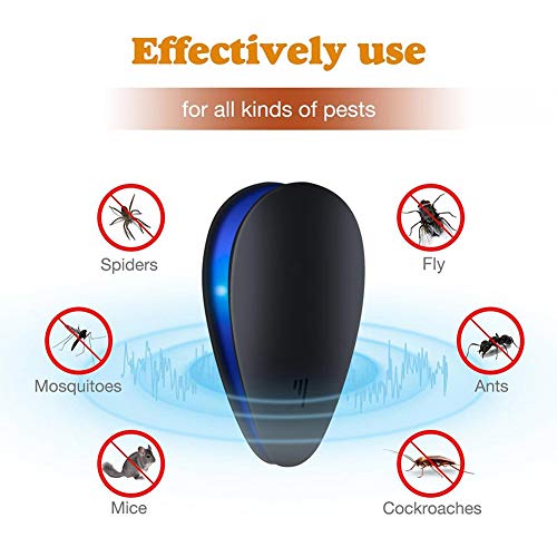 POOPFIY Repelente de plagas ultrasónico Caliente Mosquito Killer, Repelente electrónico Anti Mosquito Killer Repelente de Insectos electrónico Rata Ratón Cucaracha Plaga,Negro