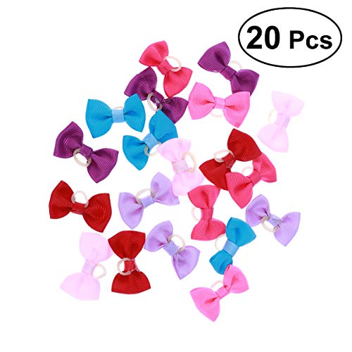 POPETPOP 20 UNIDS Multicolor Bandas de Goma Elásticas Bandas de Pelo Bowknot Headwear Tocado para Mascotas Perro Gato (Color Al Azar)