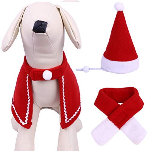 POPETPOP 3 Piezas Navidad Invierno Perro Bufanda de Punto Sombrero Capa Conjunto Calentadores de Perro Conjunto Mascota Traje de Invierno Perrito Trajes de Invierno para Navidad Perro Gato