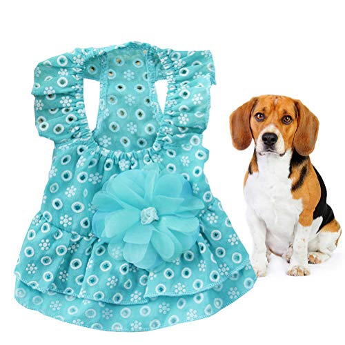 POPETPOP Vestido de Flores de Encaje para Perro Falda de Gasa Vestidos de Princesa para Gato Perro Mascota (Azul, S)