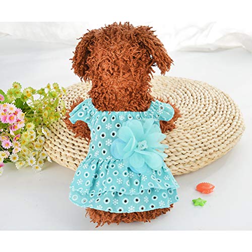 POPETPOP Vestido de Flores de Encaje para Perro Falda de Gasa Vestidos de Princesa para Gato Perro Mascota (Azul, S)