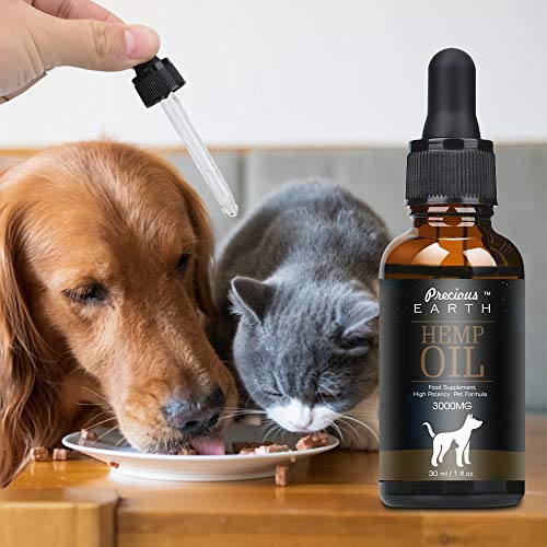 PRECIOUS EARTH Aceite de cáñamo Natural para Perros y Gatos, Aceite de cáñamo orgánico para Mascotas, Rico en Vitamina E, B y Omega 3, 6 y 9 (3000mg/30ml) (3000mg/30ml)