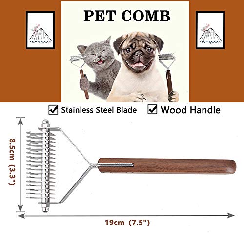 Profesional Cepillo Perro & Gato Peine Mascotas Tipo Rastrillo Quita Nudos, Quita Pelos Muerto y Desenredante, Reduce la Caida de Cabello - Metalico Hoja de Doble Cara - Mango de Madera - Pet Comb