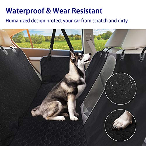 Protector de Asiento de Auto Para Perros, cubierta de asiento trasero para mascotas con ventana de visualización de malla / solapas laterales, protector de asiento para autos, 145 x 136 cm negro