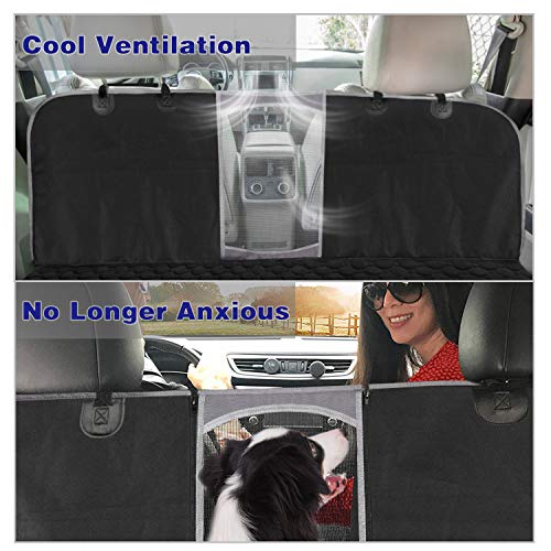 Protector de Asiento de Auto Para Perros, cubierta de asiento trasero para mascotas con ventana de visualización de malla / solapas laterales, protector de asiento para autos, 145 x 136 cm negro