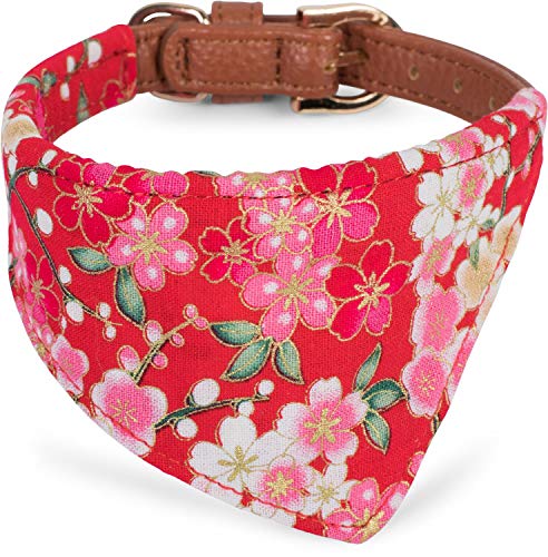 Puccybell Collar de Flores para Perros con Tela y Correa para Perros (1,2 m) en Conjunto, Collar con Bandana y Correa para Perros pequeños y medianos HLS004 (M, Rojo)