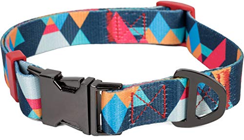 Puccybell Collar de Perro de Nylon en diseño geométrico, Collar clásico para Perros pequeños, medianos y Grandes HB006 (M, Azul Oscuro Colorido)