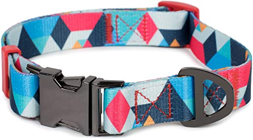 Puccybell Collar y Correa para Perros de Nylon (1,5 m) en un Conjunto, diseño geométrico, para Perros pequeños, medianos y Grandes HLS008 (L, Azul Claro Colorido)