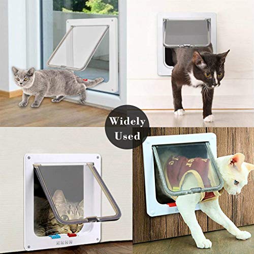 Pujuas - Puerta para Gato con Cierre magnético de 4 vías, Puerta para Mascotas para Gatos y Perros pequeños, Puerta para Gatos con túnel (XL, Blanco)