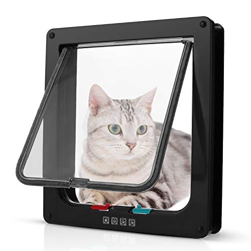 Pujuas - Puerta para Gato con Cierre magnético de 4 vías, Puerta para Mascotas para Gatos y Perros pequeños, Puerta para Gatos con túnel (XL, Negro)