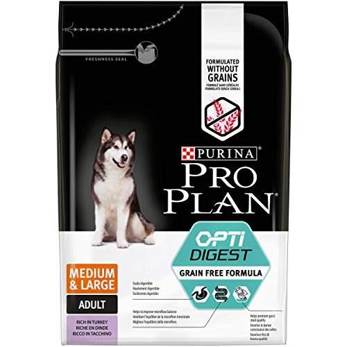 PURINA Pro Plan Pienso para Perro Adulto Mediano y Grande Optidigest sin Cereales con Pavo 2500 g Pack de 4