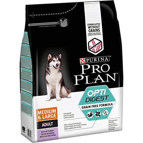 PURINA Pro Plan Pienso para Perro Adulto Mediano y Grande Optidigest sin Cereales con Pavo 2500 g Pack de 4