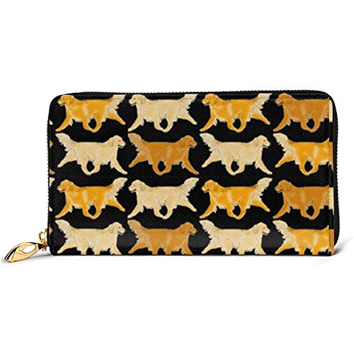 Purse Wallet,Monedero De Cuero Golden Retriever Trote, Embrague De Moda con Cremallera para Caminar De Compras En La Fiesta,10.5(W) x19(L) x2.5(T) cm