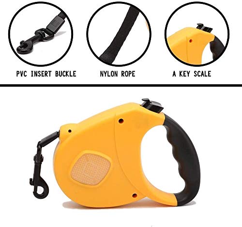 Qianqiusui Retráctil Correa de Perro, Mascotas Correas Extensibles automáticas, pequeña Noche de la Cadena Ligera de Peluche Cibotium Perro reflexivo Cable retráctil (Color : Yellow, Size : 3m)