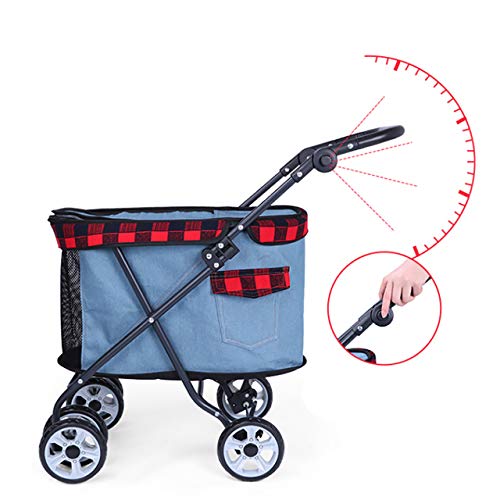 QQLK Carrito de 4 Ruedas para Mascotas, Pet Travel Stroller, Carrito para Perros y Gatos, Plegable, Altura del Mango Ajustable, Techo Solar PanoráMico, Capacidad de Carga 25 kg,2