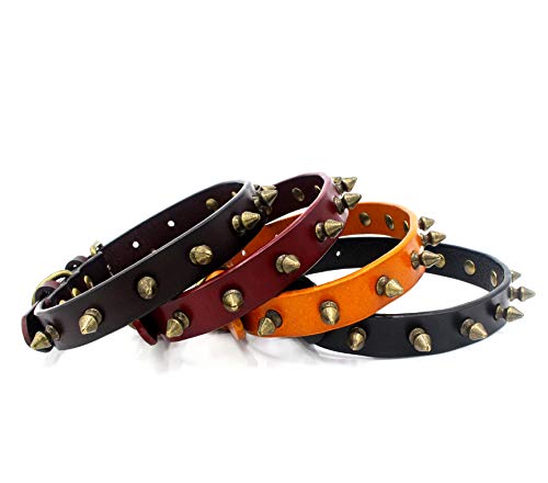 Rantow Collar de Piel para Perro con Tachuelas, Remache Ajustable con Pinchos para Cachorro o Gato, Collar de Piel auténtica para Mascotas pequeñas y Medianas, 4 tamaños y 4 Colores a Elegir