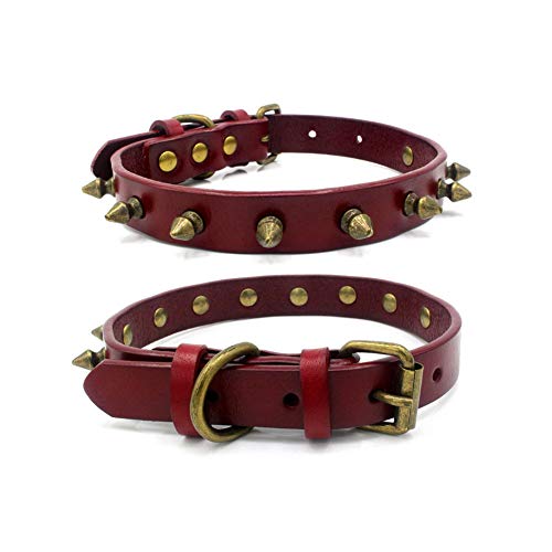 Rantow Collar de Piel para Perro con Tachuelas, Remache Ajustable con Pinchos para Cachorro o Gato, Collar de Piel auténtica para Mascotas pequeñas y Medianas, 4 tamaños y 4 Colores a Elegir