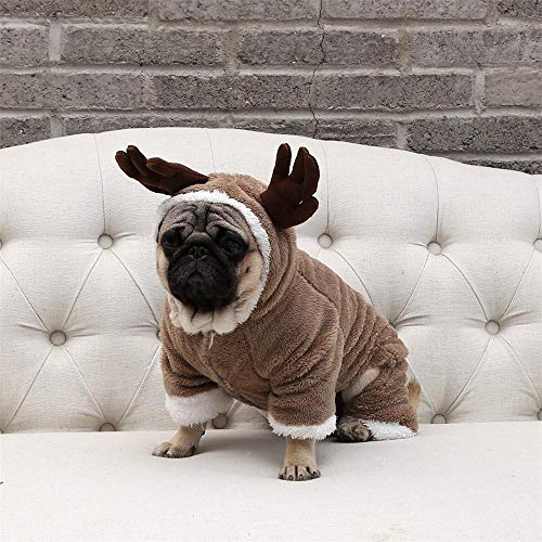 RC GearPro Cute Pet Dog Christmas Elk Costume Puppy Hoodie Coat Ropa para Perros Gatos Soft Coral Velvet Fleece Apparel (S)