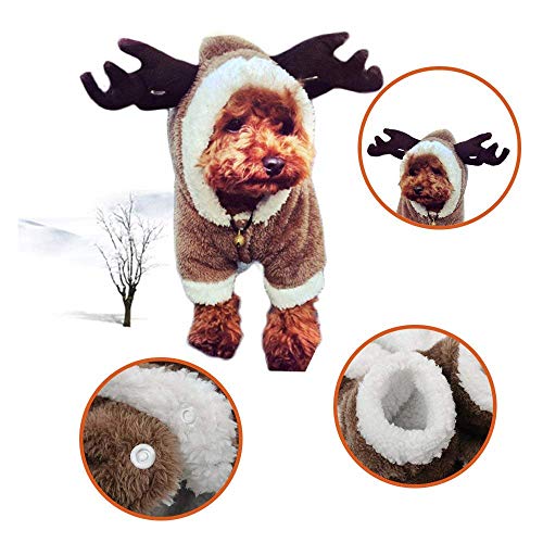 RC GearPro Cute Pet Dog Christmas Elk Costume Puppy Hoodie Coat Ropa para Perros Gatos Soft Coral Velvet Fleece Apparel (S)