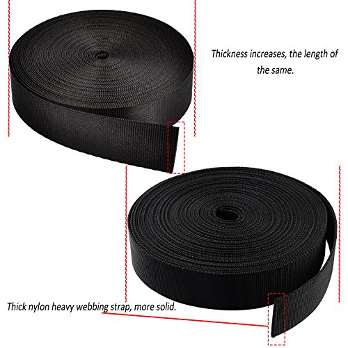 REKYO Cincha Pesado De 1 Pulgada Ancho 10 Yardas Nylon Negro Y 12 PC Lado Plano Versión Hebillas Nylon Correas Cinta para Mochila De Bricolaje para Embalaje (Producto Nuevo) … (Banda + Hebillas)