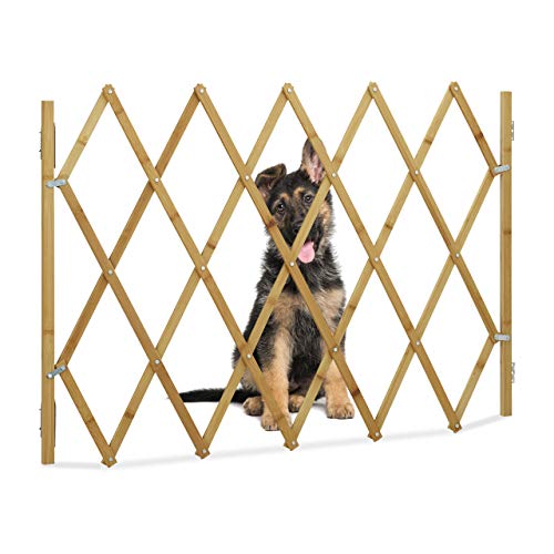 Relaxdays Barrera Perros, Puerta Seguridad Escalera, Valla Extensible hasta 116,5 cm, Bambú, 1 Ud, 82,5 cm, Marrón