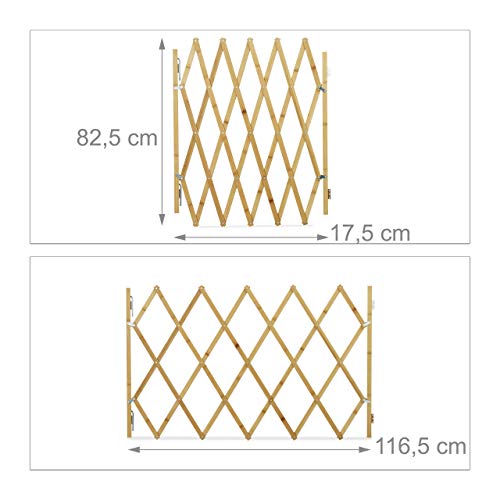 Relaxdays Barrera Perros, Puerta Seguridad Escalera, Valla Extensible hasta 116,5 cm, Bambú, 1 Ud, 82,5 cm, Marrón