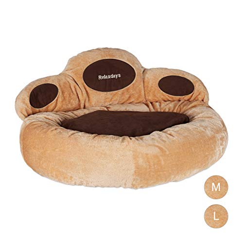 Relaxdays XL, Beige y Marrón, Cama Perro Forma de Huella con Funda Lavable, Peluche y Poliéster, ø 85 cm