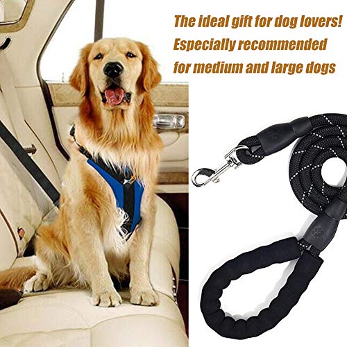 REYOK Correas para Perros 5 Feet con Mango Acolchado y Hilos Altamente Reflectantes Correa de Perro Fuerte Nylon,para Perros Medianos y Grandes Correr/Senderismo/Caminar(Negro)