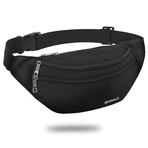 Riñonera Deportiva, Riñonera Mujer Hombre Running Cinturón Impermeable Bandolera Multifuncional Bolsillos Ajustable Bolso de Cintura Viajar Camina el Perro Bicicleta Excursionismo Acampada Negro