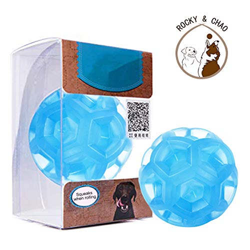 Rocky & Chao Pelota de Perro, Juguete chirriante, Juguete Duradero para Masticar Mascotas, Pelotas de Goma, Juguetes para Perros con Sonido chirriante para Entrenar a Las Mascotas, Jugar a Correr