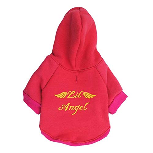 Ropa Perro Pequeño, Invierno PatróN de Alas de Angel Sudadera con Capucha Cálidas Abrigo Cachorro Mascotas Chihuahua Yorkshire Pomerania, Rojo/Blanco, XS-L