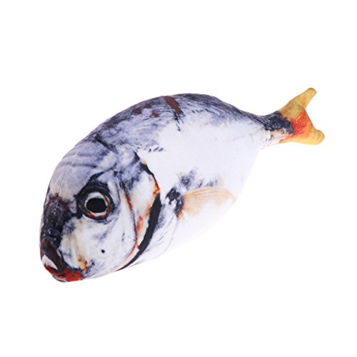 Rtengtunn 3D Divertido Mascota Gato Gatito Pescado Salado Relleno Menta Interactivo Masticar Jugar Juguete - 30cm