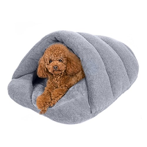 Saco de dormir para perros, cachorros de gato de mascota Cajón de cuevas Keep Warm Winter Bed Saco de dormir de casa (Gris, L)