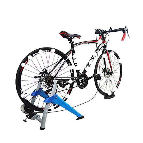 S&D Resistencia Variable Cubierta Trainer Bicicletas para Bicicletas de Carretera y de montaña, Bicicleta estática Cubierta Turbo Trainer con Cierre rápido de la Rueda Delantera y Riser,Silverandblue