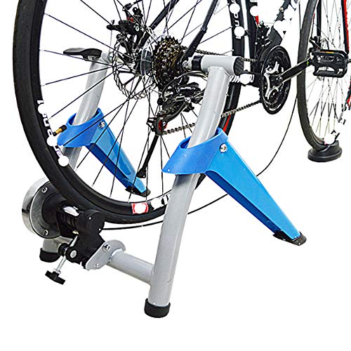 S&D Resistencia Variable Cubierta Trainer Bicicletas para Bicicletas de Carretera y de montaña, Bicicleta estática Cubierta Turbo Trainer con Cierre rápido de la Rueda Delantera y Riser,Silverandblue