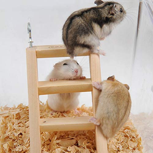 SDJJ Juguetes para Mascotas Pequeña Jaula de hámster de Juguete Animal Health Escalera Colgante Conejo con Gancho Rata Ratón Jerbo Escalada de Madera Juguetes, 15 * 7 * 2cm