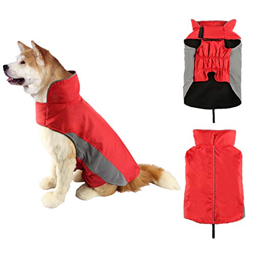 SelfLove Abrigo Chaqueta para Perros Impermeable Chaqueta de Invierno Traje Reflectante Fleece de Nylon Forrado cálido fácil de Poner y Quitar (M, Rojo)