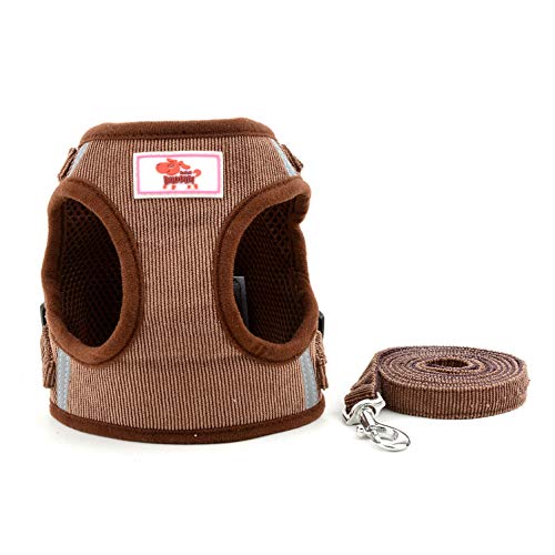 SELMAI Arnés de Malla para Gatos Perros Pequeños No Tirar No Estrangular A Prueba de Escape Chaleco Arnés para Cachorro Correa Ajustable para Gatito Caminando Suave Material de Pana,marrón,XL