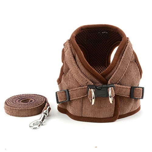 SELMAI Arnés de Malla para Gatos Perros Pequeños No Tirar No Estrangular A Prueba de Escape Chaleco Arnés para Cachorro Correa Ajustable para Gatito Caminando Suave Material de Pana,marrón,XL