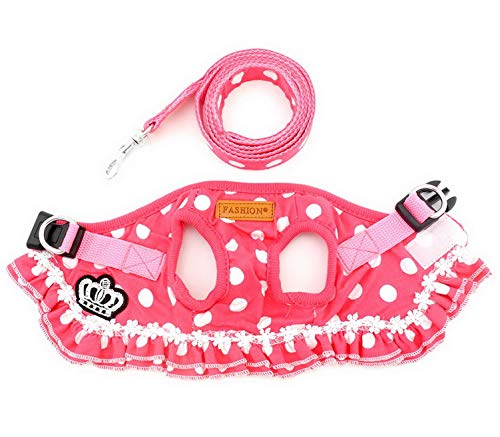 SELMAI Arnés Gato Pequeño con Correa Malla Suave Acolchado Arneses para Perros Antiescape Antifugas Corona Adjustable Arneses Tipo Chaleco Cachorros Chica Correa para Gatito Yorkshire Caminar Rosado S