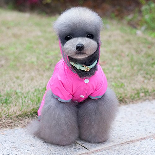 SELMAI Impermeable Impermeable Pet Rainwear Ropa para Perros pequeños con Capucha Malla Forrado Suave y Ligero Puppy Rain Poncho Jacket Mono con Franja Rosa S