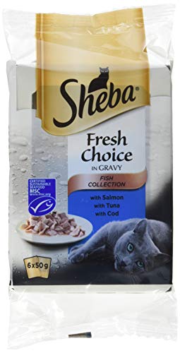 Sheba Fresh Choice - Pienso para Gatos, de Pescado, 6 Bolsas de 50 g Cada uno, Pack de 8 Unidades, 48 Bolsas en Total