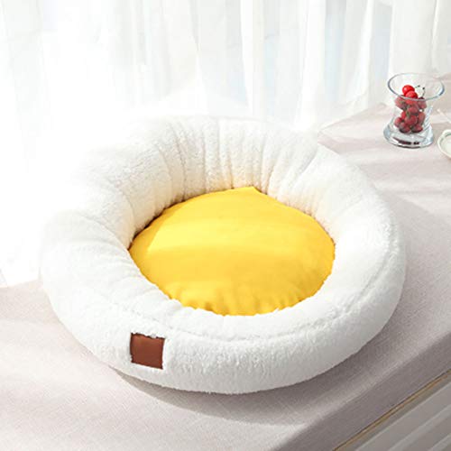 SHPEHP-Cama para Mascotas pequeña Forma de yema de Huevo Suave Cama para Mascotas para Gatos Cachorros, Cama Redonda de Felpa Donut Gatos Cama Criada de yema de Huevo Caliente-A