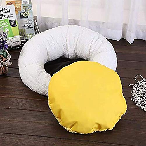 SHPEHP-Cama para Mascotas pequeña Forma de yema de Huevo Suave Cama para Mascotas para Gatos Cachorros, Cama Redonda de Felpa Donut Gatos Cama Criada de yema de Huevo Caliente-A