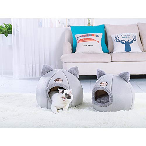 SHPEHP Gato Cama para Perros Forma Redonda y Cueva Cama autocalentable Tienda para Mascotas Casa Perrera Invierno Cálido Nido-Disponible en Varios tamaños Opcional-Grey-L