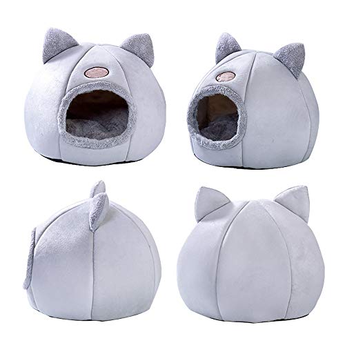 SHPEHP Gato Cama para Perros Forma Redonda y Cueva Cama autocalentable Tienda para Mascotas Casa Perrera Invierno Cálido Nido-Disponible en Varios tamaños Opcional-Grey-L